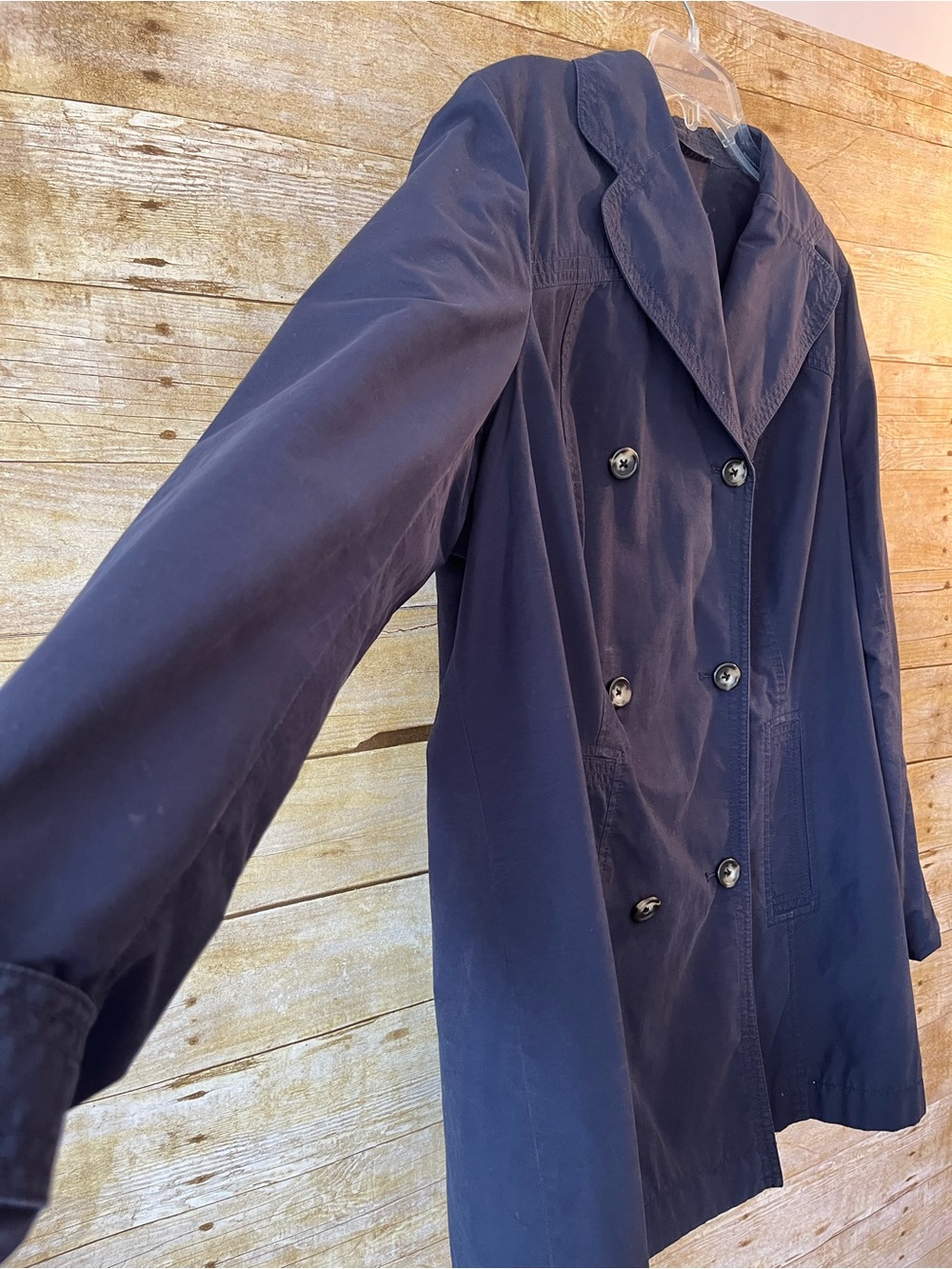Eddie Bauer Women’s Navy Double-Breasted Mid-Length Trench Coat EUC Plus Size 1X - Picture 4 of 5